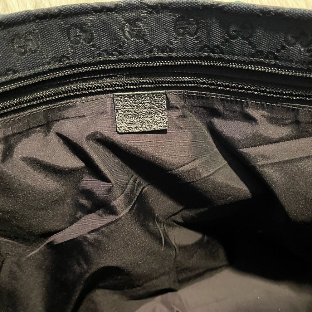 Gucci Black Tote with Signature Red and Green Stripe Handles - Picture 8 of 13